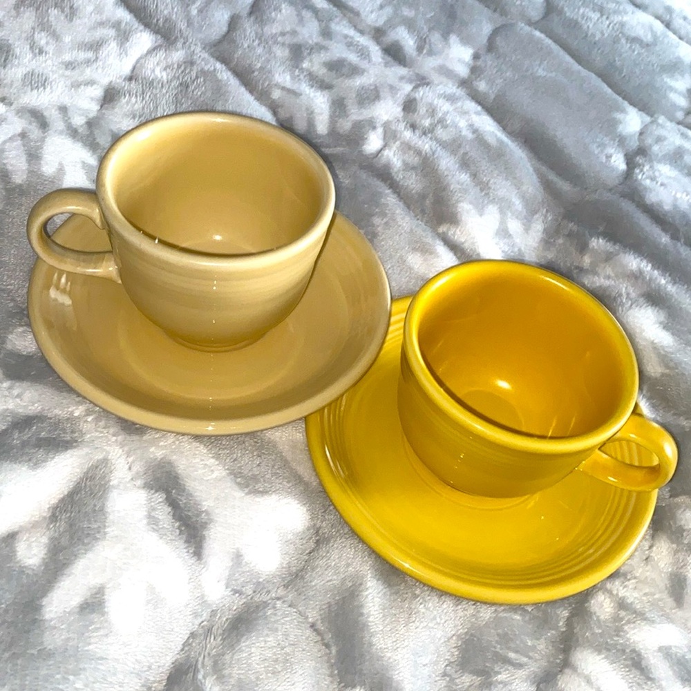 Fiesta Yellow Teacup saucer‎ cup Set (2) Lead Free USA made